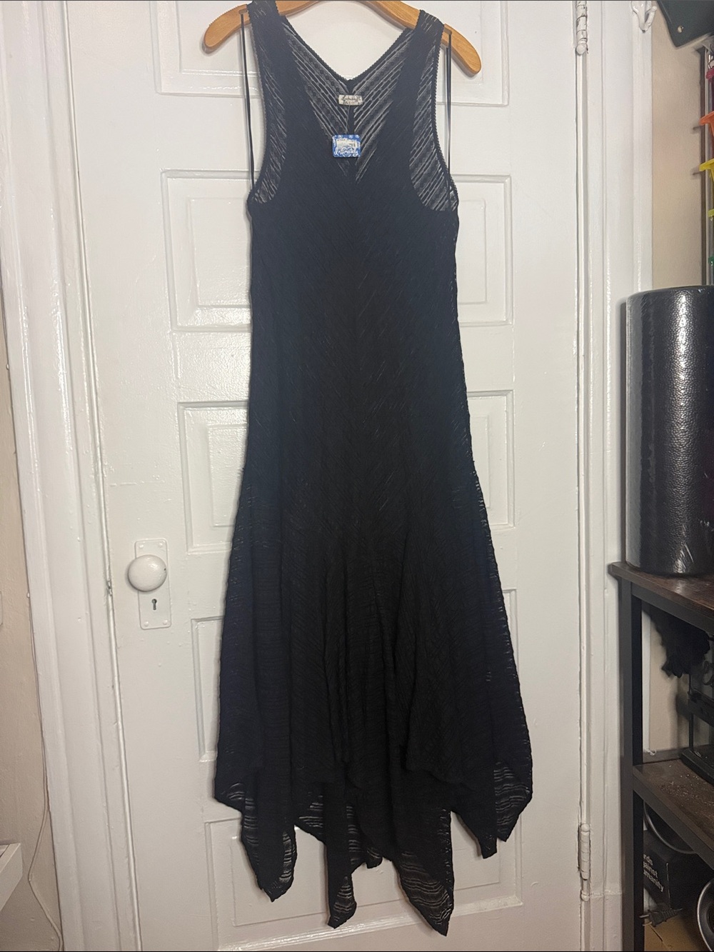 Free People Black Asymmetrical Handkerchief Hem Dress